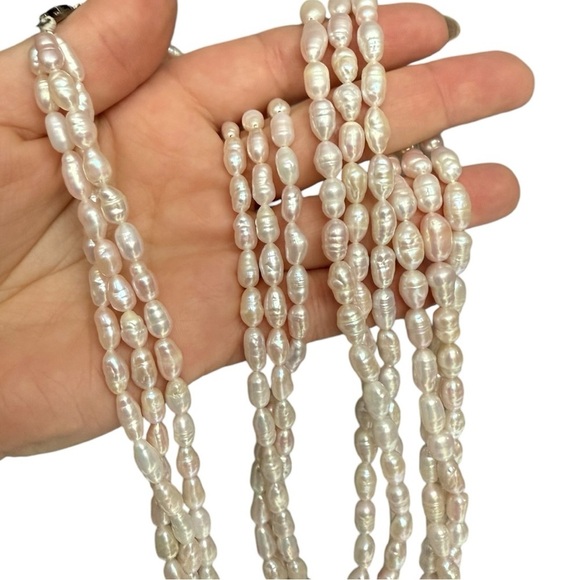 Three-Strand Hand-Knotted Freshwater Pearl Triple-Strand Necklace 35” - Picture 3 of 12